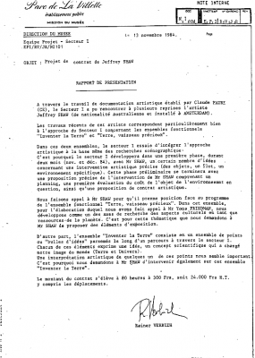 Letter about commissioning the Inventer la Terre project [French]